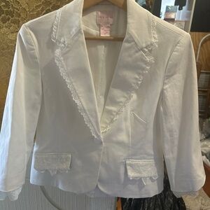 Central Park West from Cynthia Park White Lace Trim Romantic Coquette Blazer Med